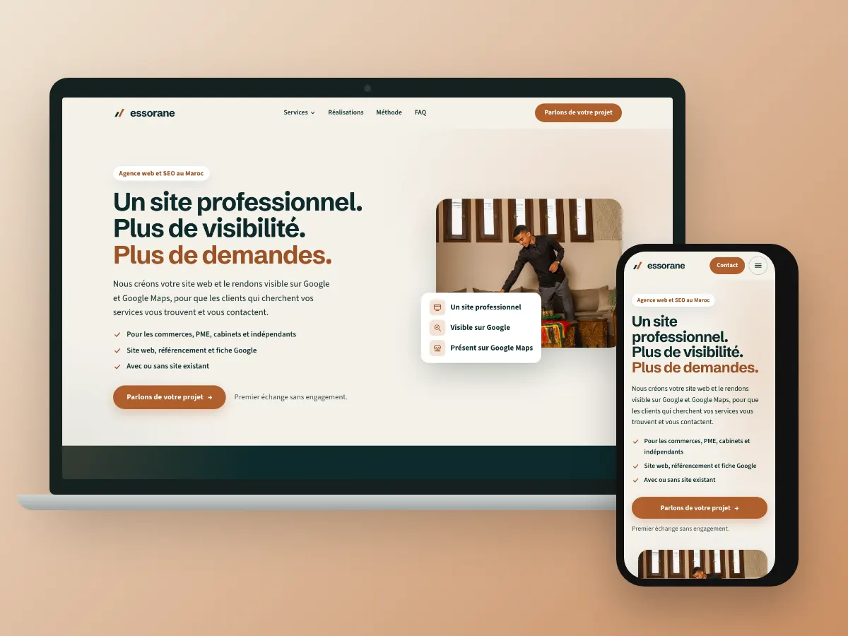 Le site essorane.com sur ordinateur et sur mobile