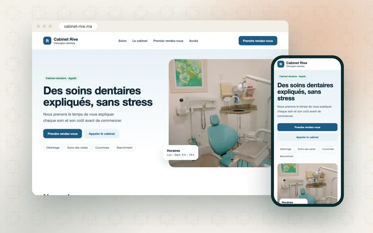 Le site de démonstration Cabinet Rive sur ordinateur et sur téléphone